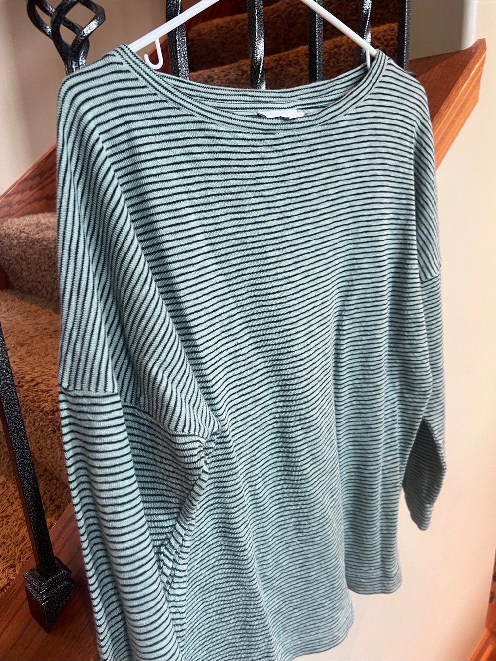 Striped Long Sleeve crewneck Top - Green & Black 100% cotton - Picture 4 of 7